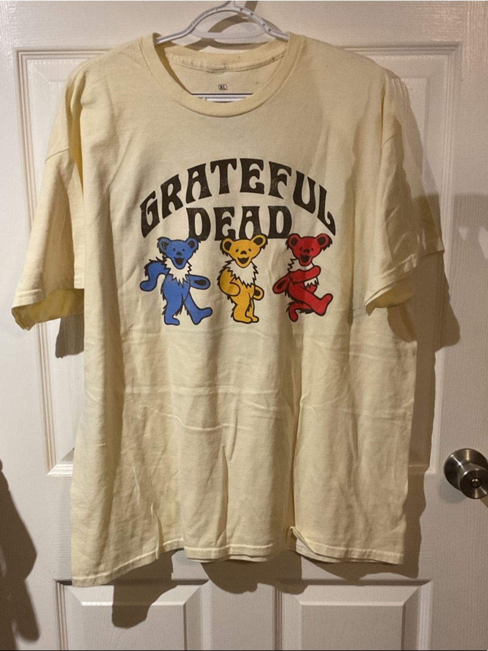 NWOT Grateful Dead Yellow Short Sleeve Tee with Blue, Yellow & Red Dancing Bears